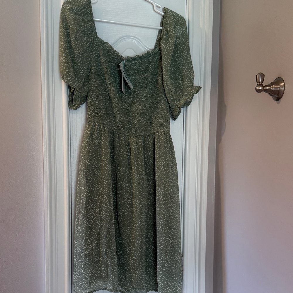 Hayden Sage Green Midi Dress with Puff Sleeves